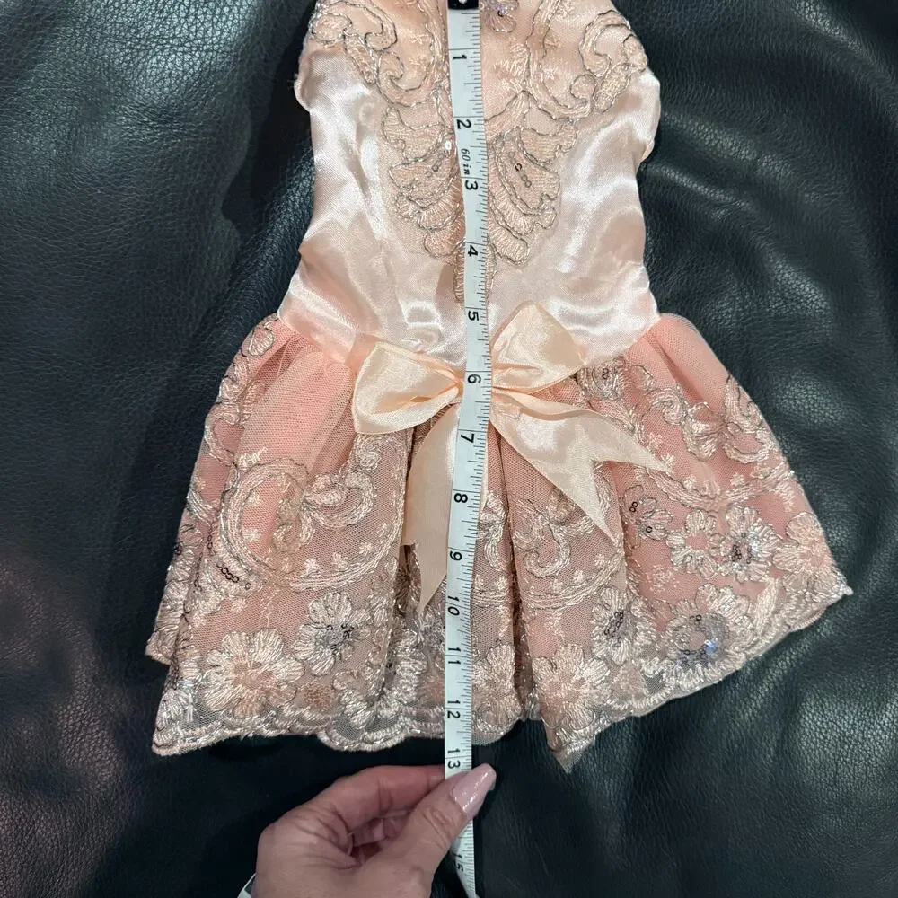 Buffy Pet Home Pink Lace Dog Dress Sequin Silver Embroidery Bow Wedding Small